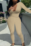 Red Fashion Casual Solid Basic O Neck Long Sleeve Two Pieces