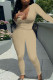 Khaki Fashion Casual Solid Basic O Neck Long Sleeve Two Pieces