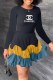 Blue Black Fashion Elegant Print Patchwork Letter O Neck Princess Dresses