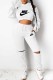 White Fashion Casual Print Letter Hooded Collar Long Sleeve Two Pieces