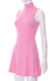 Pink Sexy Solid Patchwork Half A Turtleneck Cake Skirt Dresses
