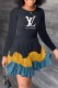 Blue Black Fashion Elegant Print Patchwork Letter O Neck Princess Dresses