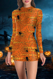 Green Fashion Casual Print Patchwork O Neck Long Sleeve Dresses