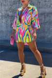 Yellow Fashion Casual Print Patchwork Shirt Collar Shirt Dress