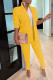 Yellow Casual Solid Patchwork Turn-back Collar Long Sleeve Two Pieces