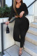 Black Fashion Casual Sweet Solid Fold O Neck Long Sleeve Two Pieces