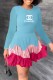 Blue Fashion Elegant Print Patchwork Letter O Neck Princess Dresses