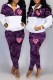Purple Fashion Casual Camouflage Print Patchwork Zipper Collar Long Sleeve Two Pieces