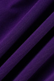 Purple Casual Solid Hollowed Out Patchwork Zipper Off the Shoulder Long Sleeve Two Pieces