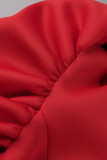 Red Elegant Solid Patchwork V Neck Evening Dress Dresses