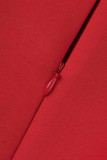 Red Elegant Solid Patchwork V Neck Evening Dress Dresses