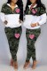 Green Fashion Casual Camouflage Print Patchwork Zipper Collar Long Sleeve Two Pieces