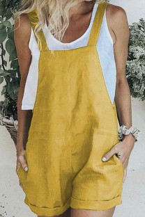 Yellow Fashion Street Solid Spaghetti Strap Straight Rompers
