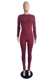 Blue Fashion Casual Solid Basic O Neck Long Sleeve Two Pieces