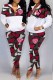 Red Fashion Casual Camouflage Print Patchwork Zipper Collar Long Sleeve Two Pieces