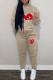 Khaki Fashion Street Print Patchwork Hooded Collar Long Sleeve Two Pieces