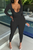 Red Fashion Casual Solid Basic O Neck Long Sleeve Two Pieces