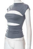 Grey Sexy Solid Patchwork O Neck Tops