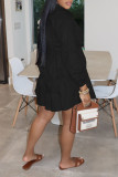 Yellow Casual Solid Patchwork Buckle Fold Turndown Collar A Line Dresses