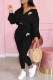Black Fashion Street Print Letter V Neck Long Sleeve Two Pieces