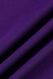 Purple Casual Solid Hollowed Out Patchwork Zipper Off the Shoulder Long Sleeve Two Pieces