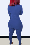 Blue Fashion Casual Solid Basic O Neck Long Sleeve Two Pieces