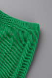 Green Fashion Solid Patchwork Turndown Collar Sleeveless Two Pieces