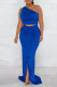 Royal Blue Sexy Solid Patchwork Oblique Collar Sleeveless Two Pieces