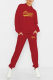 Red Fashion Print Draw String Hooded Collar Long Sleeve Two Pieces