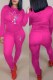 Deep Pink Fashion Casual Print Patchwork O Neck Long Sleeve Two Pieces