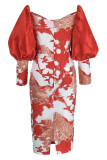 Red Elegant Embroidery Embroidered Patchwork V Neck Evening Dress Dresses