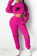 Rose Red Fashion Casual Print Letter Hooded Collar Long Sleeve Two Pieces