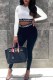 Black White Fashion Casual Letter Patchwork O Neck Long Sleeve Two Pieces