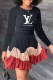 Black Red Fashion Elegant Print Patchwork Letter O Neck Princess Dresses