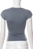 Grey Sexy Solid Patchwork O Neck Tops