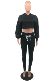 Black Fashion Solid Patchwork V Neck Long Sleeve Two Pieces
