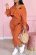Orange Fashion Street Print Letter V Neck Long Sleeve Two Pieces
