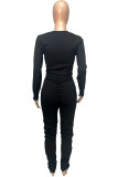 Black Fashion Casual Sweet Solid Fold O Neck Long Sleeve Two Pieces