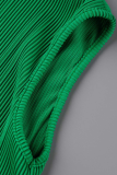 Green Fashion Solid Patchwork Turndown Collar Sleeveless Two Pieces