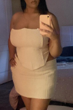 Apricot Sexy Solid Patchwork Strapless Sleeveless Two Pieces