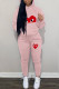 Pink Fashion Street Print Patchwork Hooded Collar Long Sleeve Two Pieces