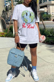 Blue Fashion Casual Print Patchwork O Neck Short Sleeve Two Pieces