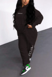 Blue Fashion Casual Letter Print Basic Hooded Collar Long Sleeve Two Pieces