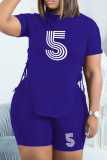 Black Fashion Print Draw String O Neck Short Sleeve Two Pieces