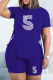 Blue Fashion Print Draw String O Neck Short Sleeve Two Pieces