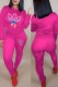 Rose Red Blue Fashion Casual Print Patchwork O Neck Long Sleeve Two Pieces