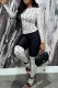 White Fashion Street Print Patchwork O Neck Long Sleeve Two Pieces