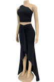 Rose Red Sexy Solid Patchwork Oblique Collar Sleeveless Two Pieces