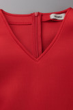 Red Elegant Solid Patchwork V Neck Evening Dress Dresses