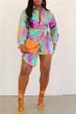 Colour Fashion Casual Print Patchwork Turndown Collar Long Sleeve Dresses